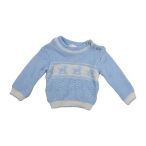 Vintage Snuggle‎ Alert Blue w/ White Baby Sweater Size 6-9 Months